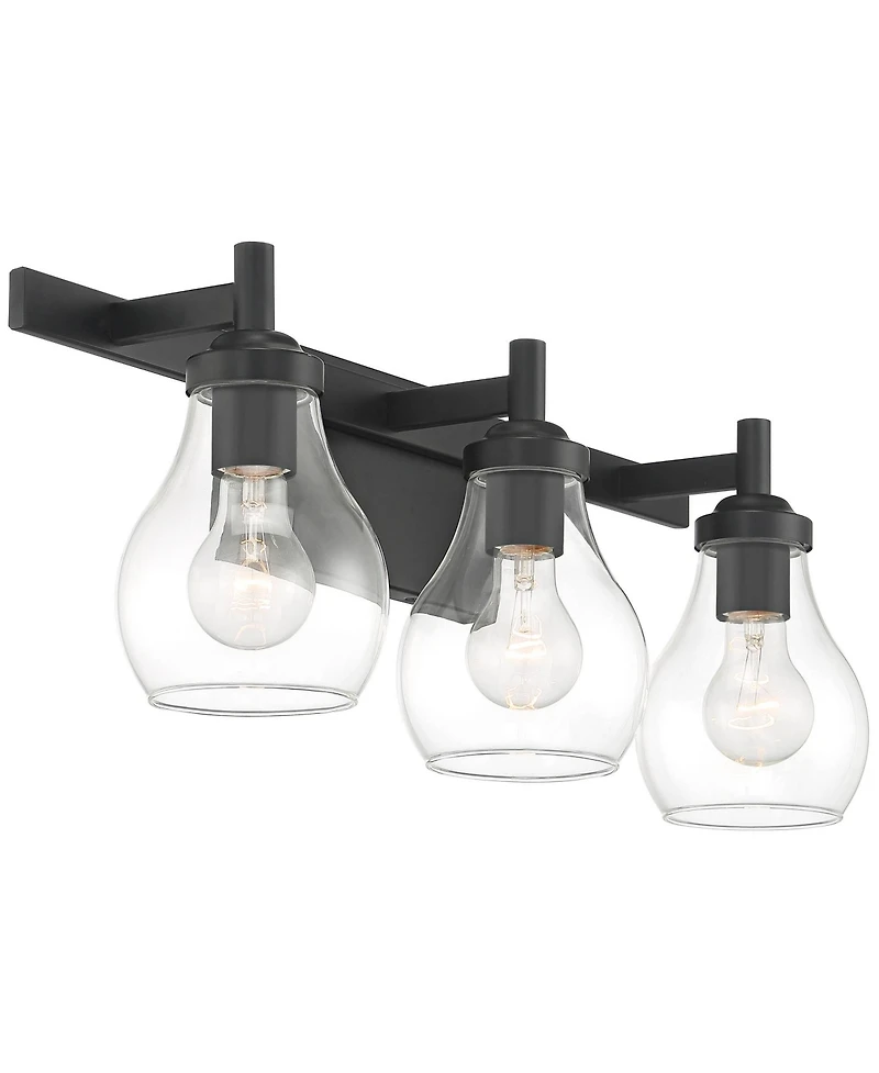 Possini Euro Design Danvers Modern Wall Light Black Metal Hardwired 22.5" 3-Light Fixture Clear Globe Glass Shades for Bedroom Bathroom Vanity Reading