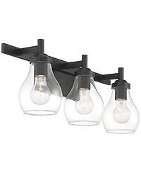 Possini Euro Design Danvers Modern Wall Light Black Metal Hardwired 22.5" 3-Light Fixture Clear Globe Glass Shades for Bedroom Bathroom Vanity Reading