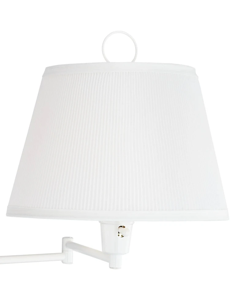 Barnes and Ivy Amelie Country Cottage Swing Arm Wall Lamp White Plug-in Light Fixture Pleated Fabric Bell Shade for Bedroom Bedside Living Room House