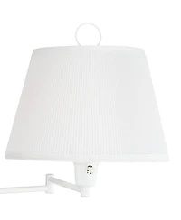 Barnes and Ivy Amelie Country Cottage Swing Arm Wall Lamp White Plug-in Light Fixture Pleated Fabric Bell Shade for Bedroom Bedside Living Room House