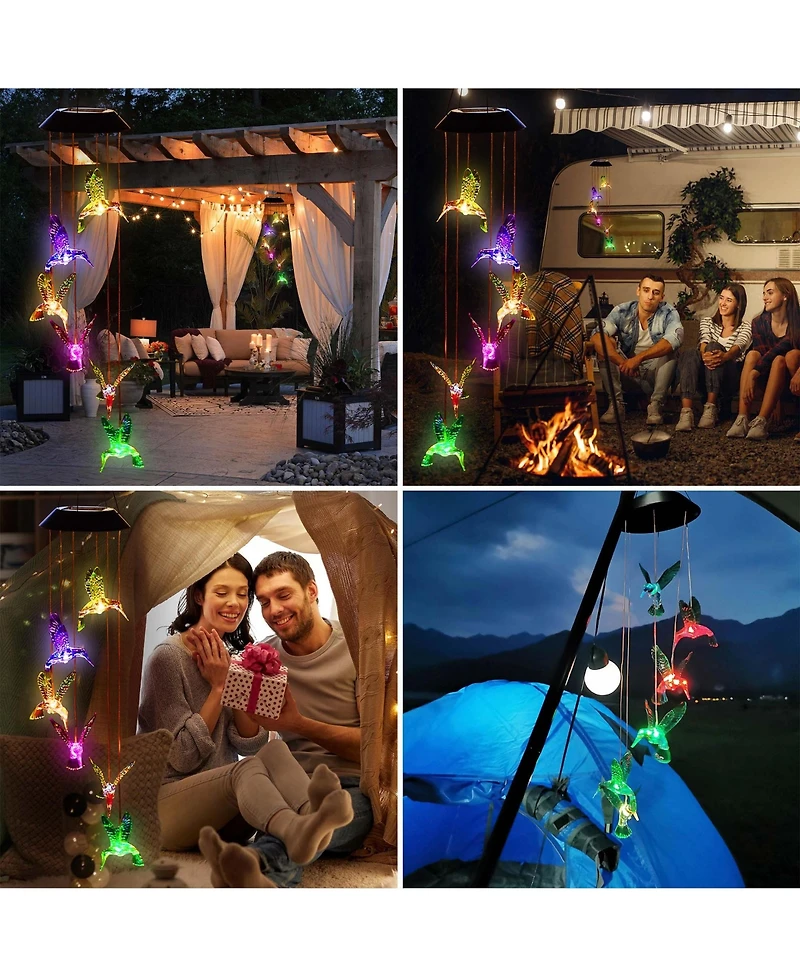 Hummingbird Solar Led Light Wind Chimes Home Garden Xmas Gift Decor Lamp Us