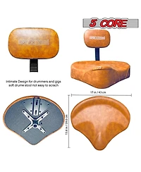 5 Core Drum Throne with Backrest Thick Padded Adjustable Guitar Stool Motorcycle Style Saddle Music Chair Seat for Adult Drummers