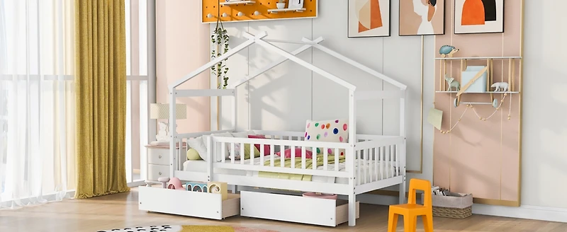 Streamdale Twin Wooden House Bed With Two Drawers