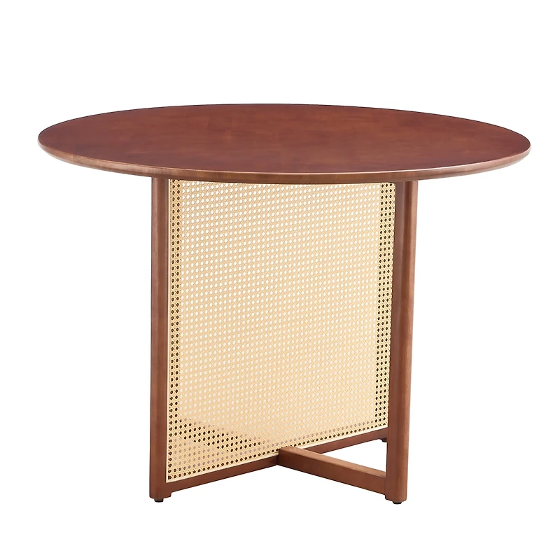 Streamdale Retro Chinese Solid Wood Round Imitation Rattan Table Desk