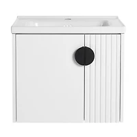 Wall-Mounted Vanity | Dual-Door with 3D Wave | Ceramic Sink | Soft-Close | Metallic