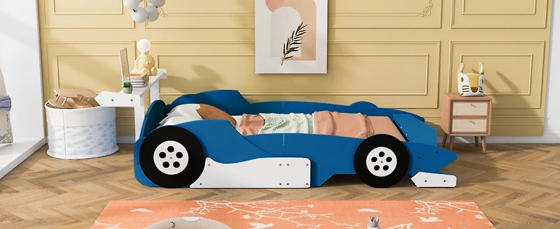 Streamdale Full Race Car-Shaped Platform Bed With Wheels, Blue