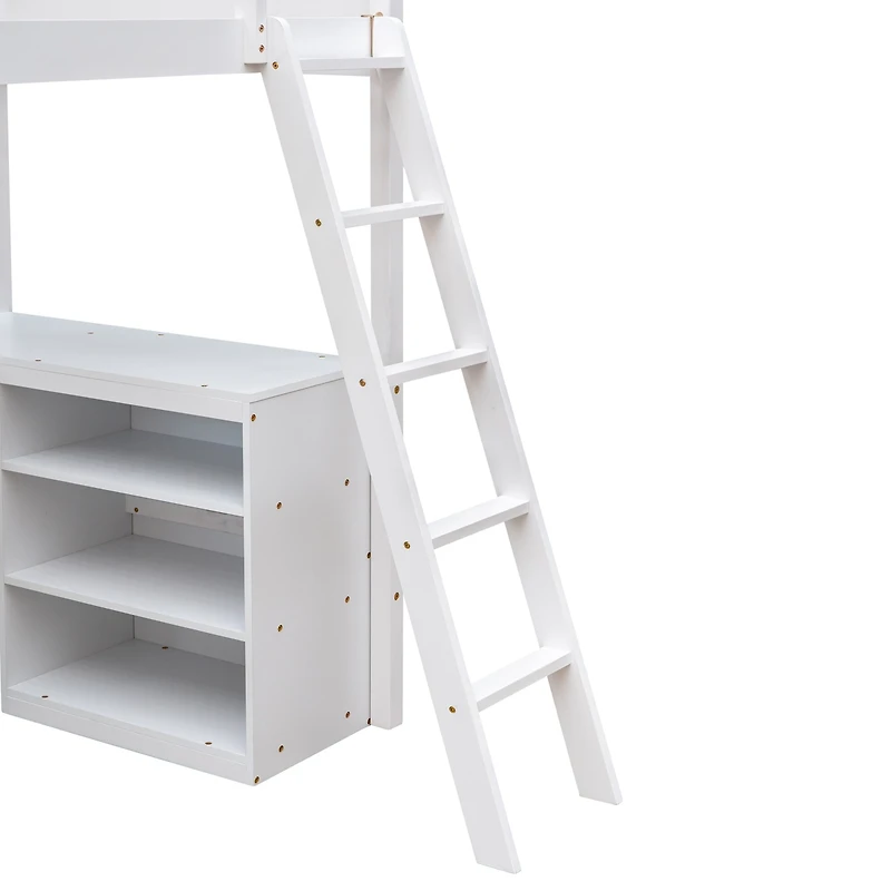 Streamdale Twin Loft Bed With Shelves And Desk, Wooden Desk