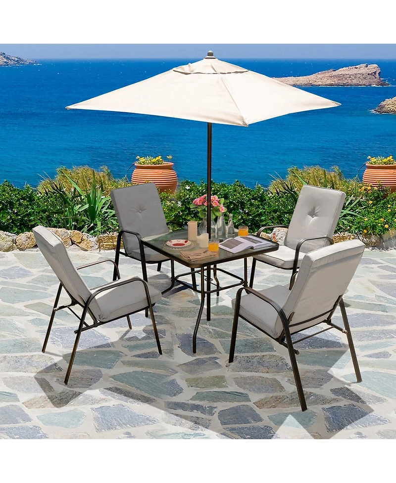 Slickblue 4 Patio Dining Stackable Chairs Set with High-Back Cushions