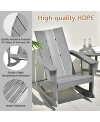 Slickblue Adirondack Rocking Chair with Curved Back for Balcony-Grey