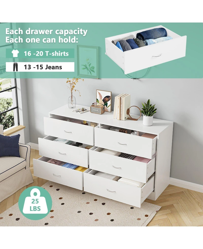 Sugift 6 Drawer White Dresser for Bedroom Versatile Chests of Drawers