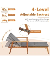 Gymax 2PCS Adjustable Patio Rattan Lounge Chair Recliner Outdoor Chaise Acacia Wood Frame