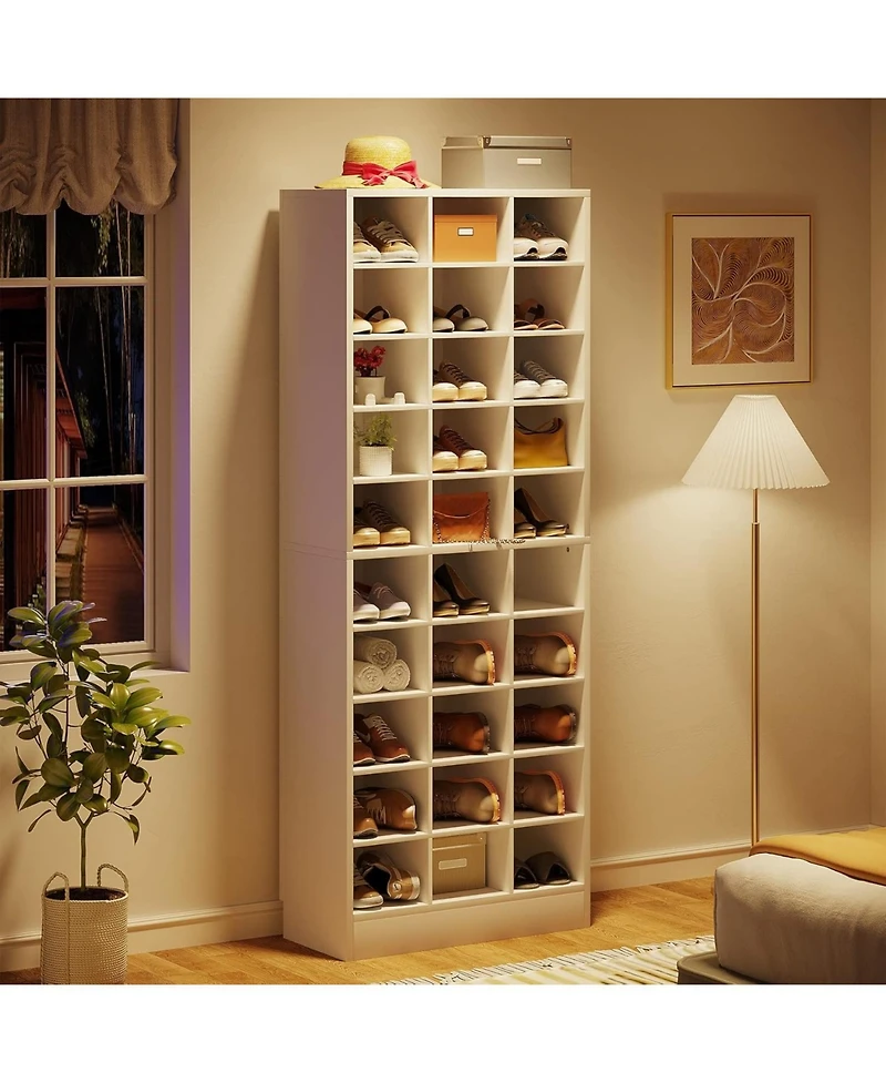 Tribesigns 10-Tier Shoe Storage Cabinet, Gray Wooden Shoe Rack with 30 Cubbies, Freestanding Tall Entryway Shoe Organizer
