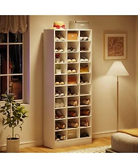 Tribesigns 10-Tier Shoe Storage Cabinet, Gray Wooden Shoe Rack with 30 Cubbies, Freestanding Tall Entryway Shoe Organizer