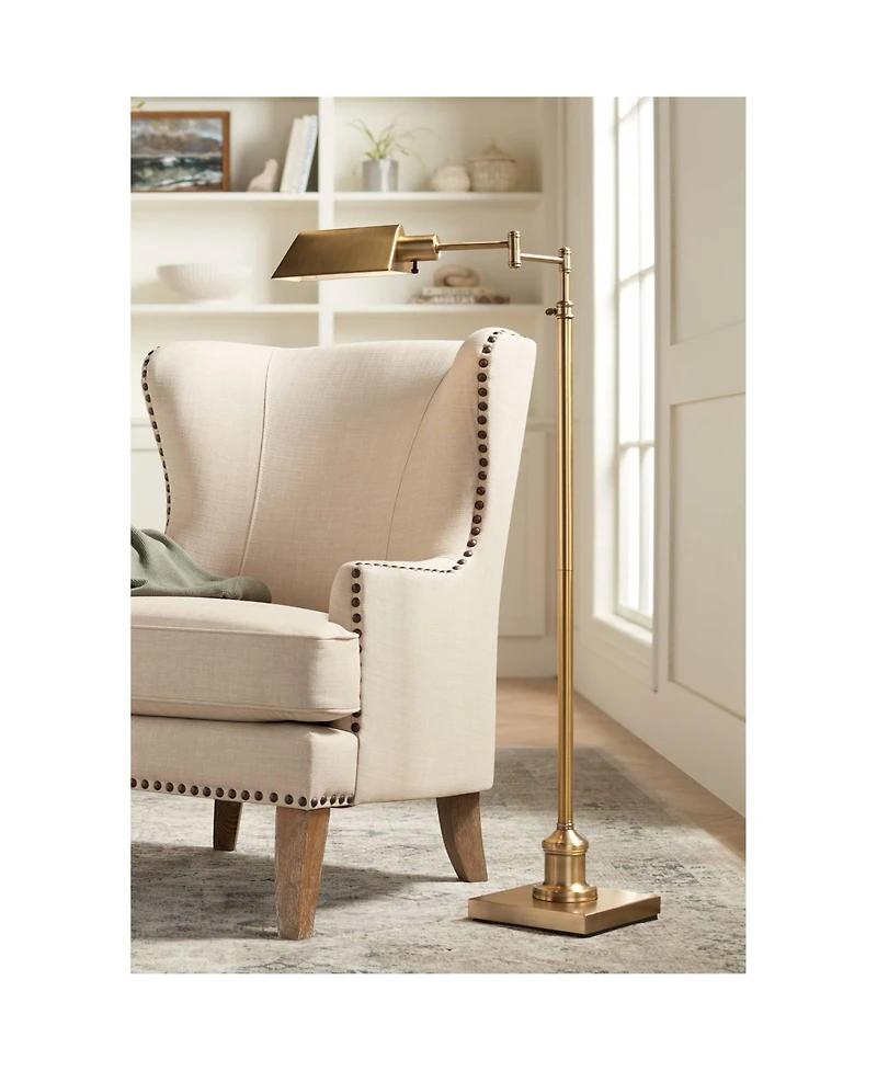 Regency Hill Jenson Traditional Pharmacy Swing Arm Floor Lamp 54" Tall Adjustable Aged Brass Metal Shade for Living Room Reading Bedroom Office
