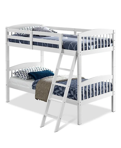 Hardwood Twin Bunk Bed Frames with Inclined Ladder and Safety Guardrails