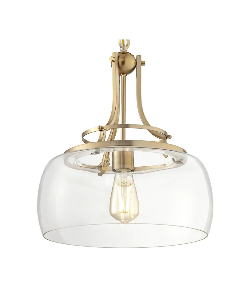 Franklin Iron Works Charleston Brass Hanging Pendant Lighting 13 1/2" Wide Modern Industrial Led Clear Glass Shade Fixture for Dining Room Living Hous