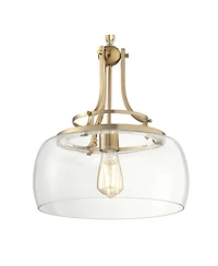 Franklin Iron Works Charleston Brass Hanging Pendant Lighting 13 1/2" Wide Modern Industrial Led Clear Glass Shade Fixture for Dining Room Living Hous