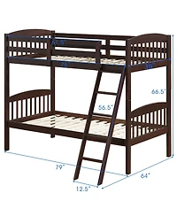 Sugift Hardwood Twin Bunk Bed Frames with Inclined Ladder and Safety Guardrails