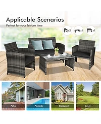 Slickblue 4 Pcs Patio Rattan Furniture Set Top Sofa With Glass Table