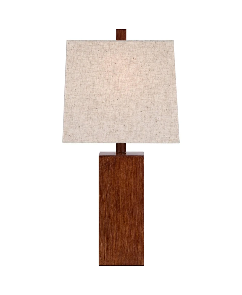 360 Lighting Modern Rustic Accent Table Lamp 23" High Faux Wood Rectangular Block Brown Tan Fabric Shade for Bedroom Living Room House Home Bedsi