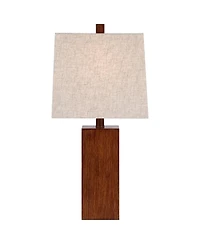 360 Lighting Modern Rustic Accent Table Lamp 23" High Faux Wood Rectangular Block Brown Tan Fabric Shade for Bedroom Living Room House Home Bedsi
