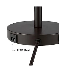 360 Lighting Modern Desk Table Lamp with Hotel Style Usb and Ac Power Outlet in Base 20" High Bronze Metal Oatmeal Drum Shade for Bedroom Office