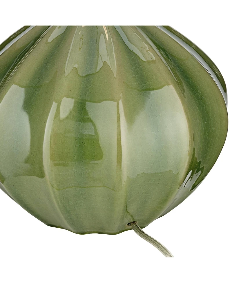 360 Lighting Modern Table Lamp with Usb Charging Port 20.5" High Green Ribbed Ceramic Oatmeal Fabric Drum Shade for Bedroom Desk (Color May Vary)