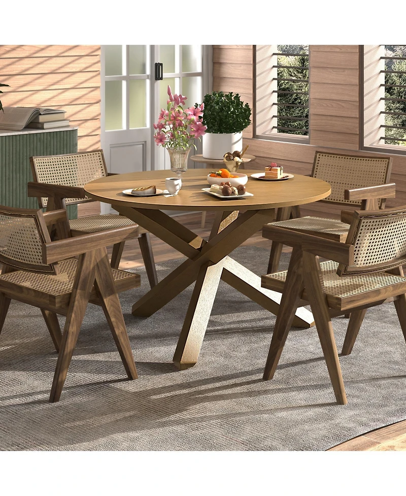 Slickblue 47 Inches Round Dining Table with Solid Acacia Wood Legs for 4-6 Person