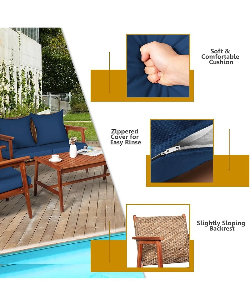 Slickblue 4 Piece Acacia Wood Patio Rattan Furniture Set