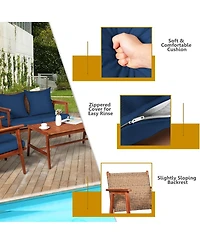 Slickblue 4 Piece Acacia Wood Patio Rattan Furniture Set