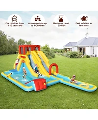 Slickblue 7-in-1 Inflatable Dual Slide Water Park Bounce House Without Blower