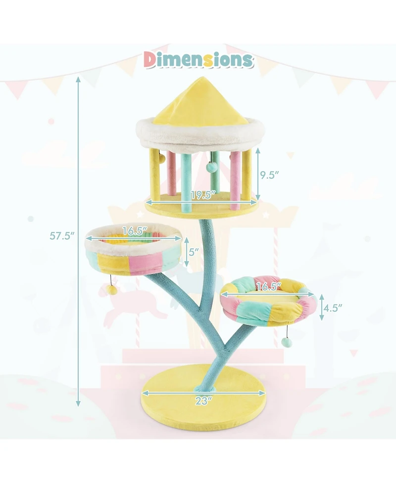 Multi-Layer Cat Tree Cat Tower with Open Condo 2 Removable Perches Dangling Balls