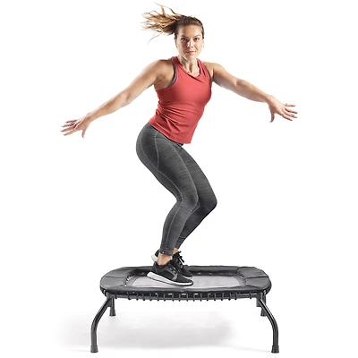 Sunny Health & Fitness Springless Mini Trampoline – Premium Adjustable Bungee-Style Indoor/Outdoor Exercise Rebounder for Quieter and Safer Wo