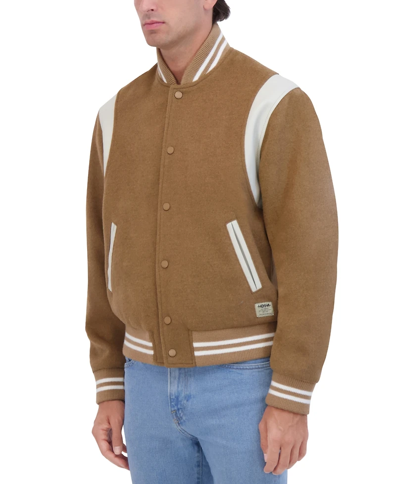 Hudson Men's Varsity Jacket with Faux Leather Trim