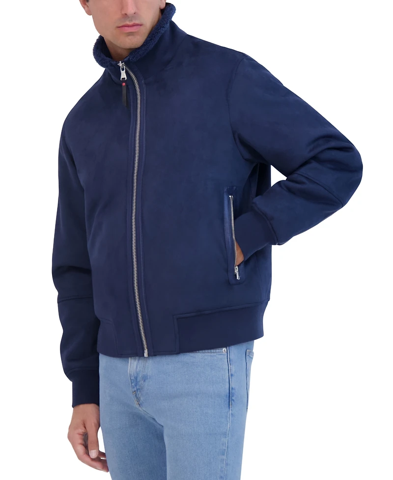 Robert Graham Men's Faux Suede Bomber with Sherpa Stand Collar