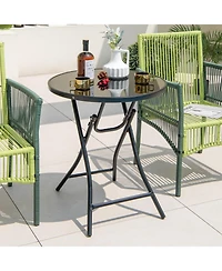 Round Bistro Table with Tempered Glass Top for Patio, Balcony, or Dining Area
