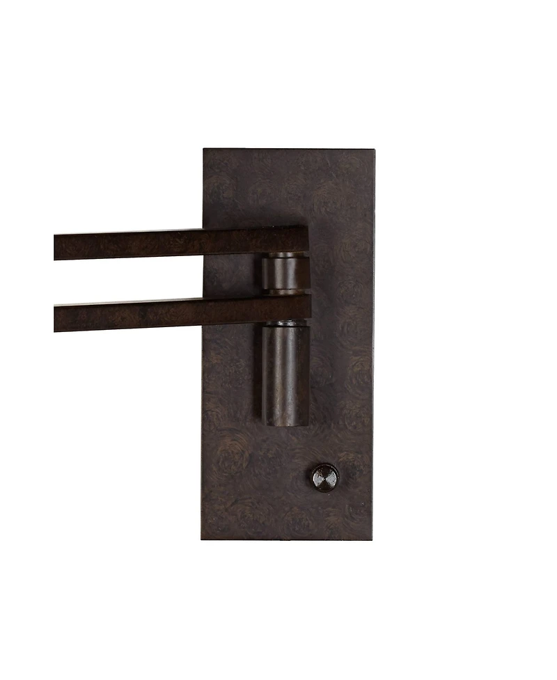 Franklin Iron Works Tremont Rustic Farmhouse Swing Arm Wall Lamp Bronze Plug-in Light Fixture Tan Burlap Drum Shade for Bedroom Bedside Living Room