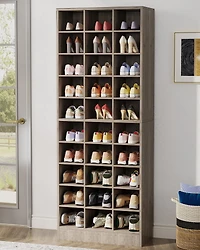 Tribesigns 10-Tier Shoe Storage Cabinet, Gray Wooden Shoe Rack with 30 Cubbies
