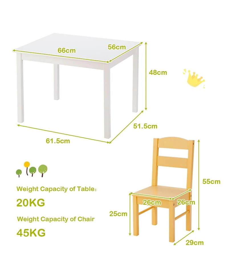 Slickblue Kids 5 Pieces Table and Chair Set Wooden Children Activity Playroom Furniture Gift
