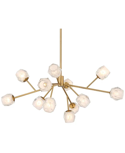Possini Euro Design Tofay Brushed Brass Sputnik Chandelier 37 3/4" Wide Modern Led Frost Glass 12-Light Fixture for Dining Room