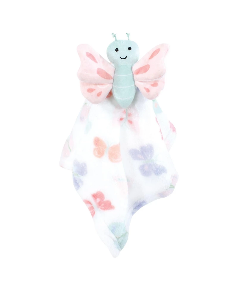 Hudson Baby Girls Animal Face Security Blanket, Butterfly 3-Pack, One