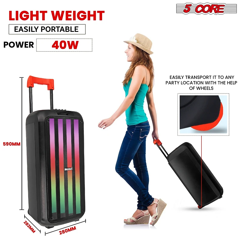5 Core Bluetooth Speaker Karaoke Machine 8 Inch 2 Way Speaker Portable Pa System w Dj Light - Plb 8X2 2MIC