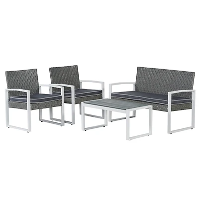 Wilder 4-Piece Modern Coastal Faux Wicker Conversation Outdoor Patio Set