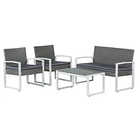 Wilder 4-Piece Modern Coastal Faux Wicker Conversation Outdoor Patio Set