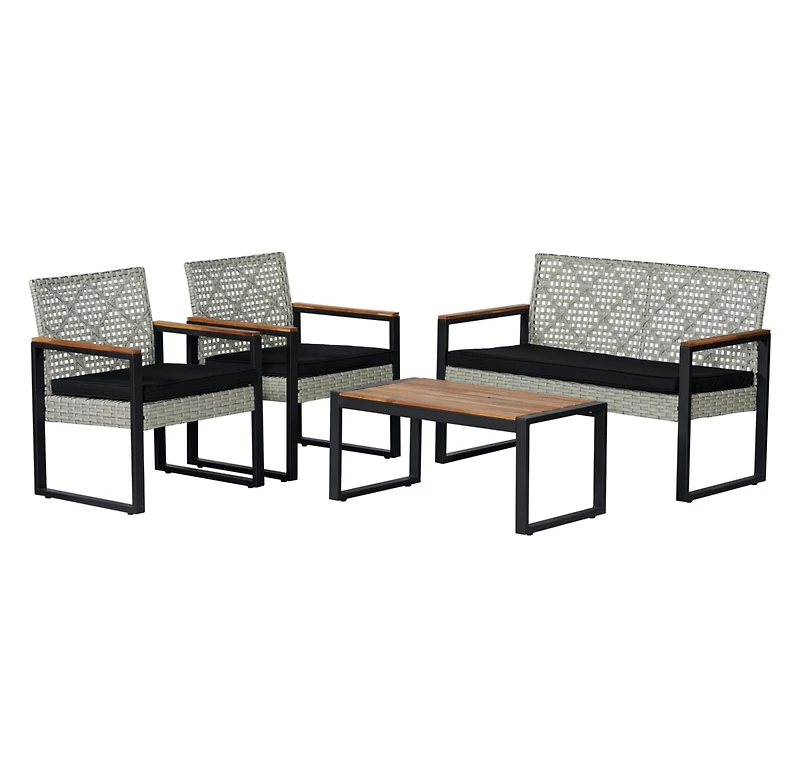 Wilder 4-Piece Modern Coastal Faux Wicker Conversation Outdoor Patio Set