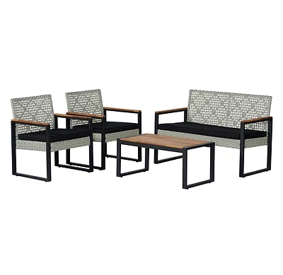 Wilder 4-Piece Modern Coastal Faux Wicker Conversation Outdoor Patio Set