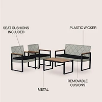 Wilder 4-Piece Modern Coastal Faux Wicker Conversation Outdoor Patio Set