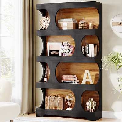 Tribesigns 71" Tall Bookcase, 4-Tier S-Shaped Bookshelf, Wood Decorative Storage Shelving, Modern Freestanding Display Shelves, Large Library Book She
