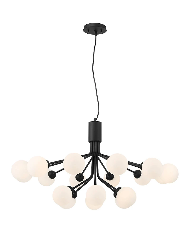 Possini Euro Design Davina Black Hanging Sputnik Chandelier Lighting 34 1/2" Wide Mid Century Modern Led Frosted White Globe Shades 18-Light Fixture f