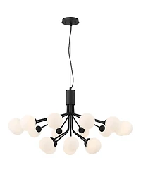 Possini Euro Design Davina Black Hanging Sputnik Chandelier Lighting 34 1/2" Wide Mid Century Modern Led Frosted White Globe Shades 18-Light Fixture f